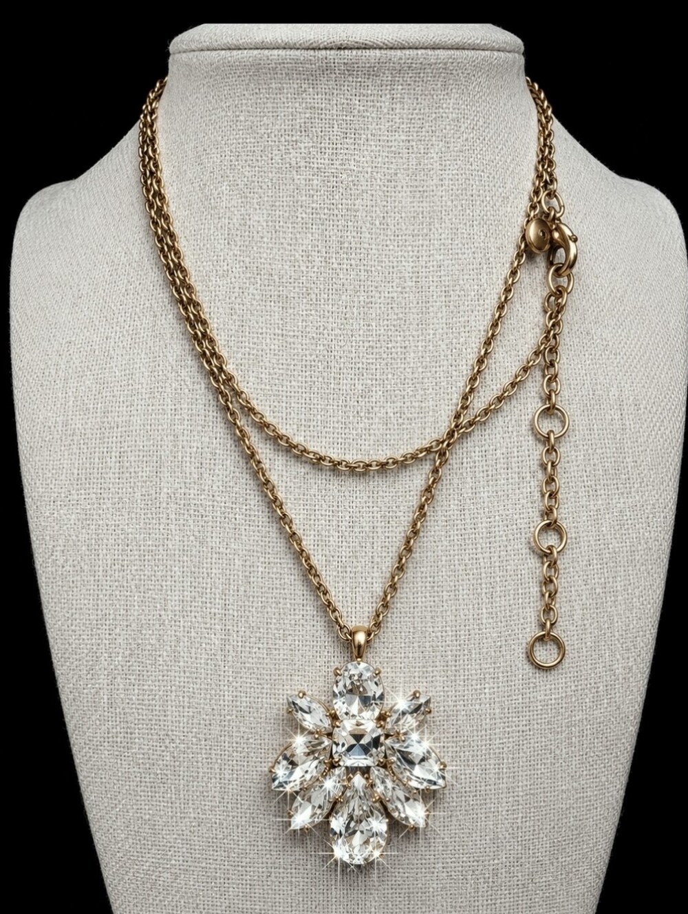 J. Crew Bling Marquis Teardrop Emerald Crystal Clear Stones Statement Necklace